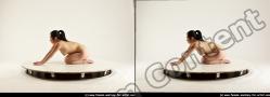 Nude Woman Asian Kneeling poses - ALL Average Kneeling poses - on both knees long black 3D Stereoscopic poses Pinup